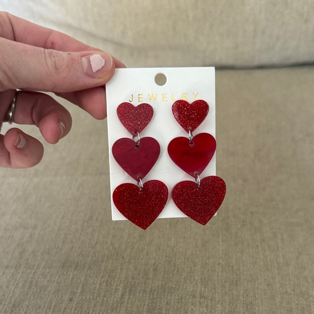 Boutique Red Heart Drop Earrings